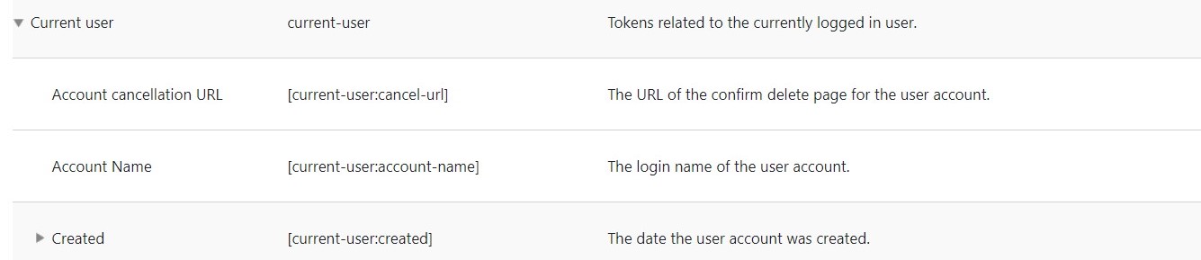 Examples of tokens from the page for browsing available tokens.