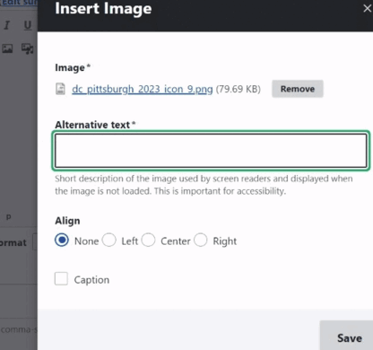 A GIF on adding an ALT text in CKEditor 4