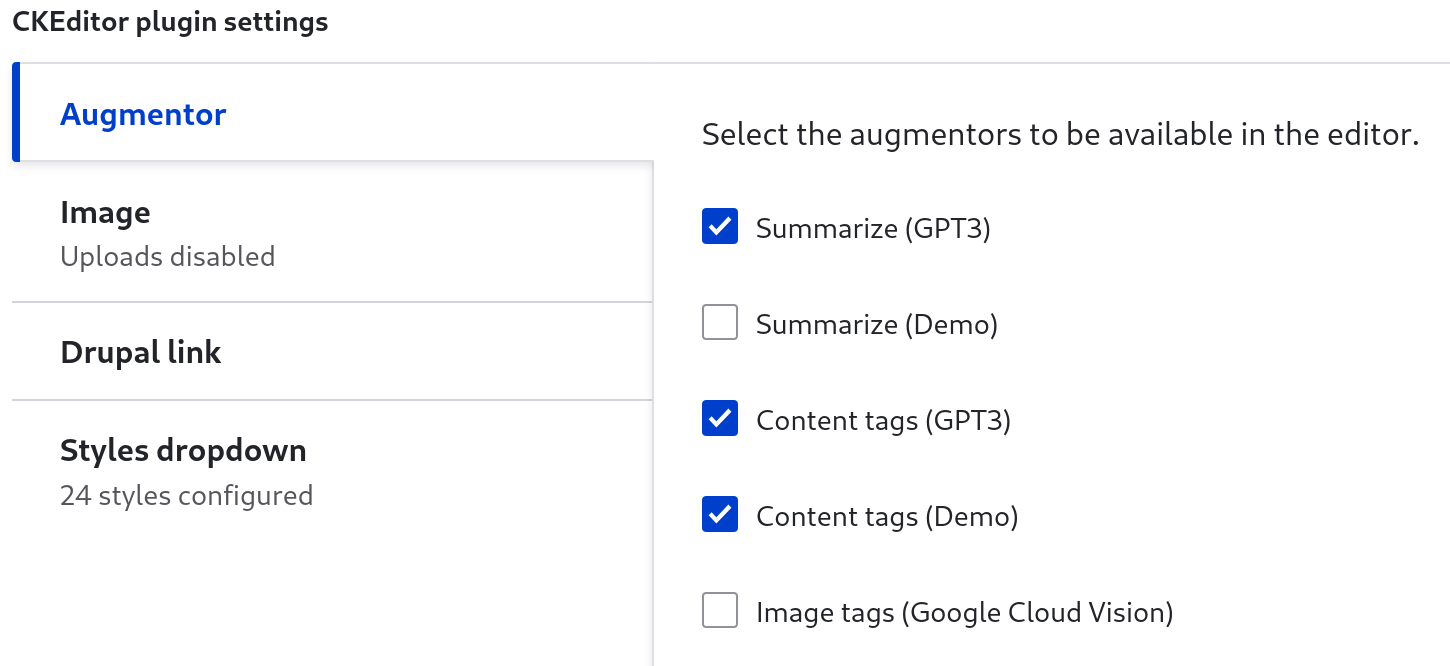 Enabling available augmentors for CKEditor.
