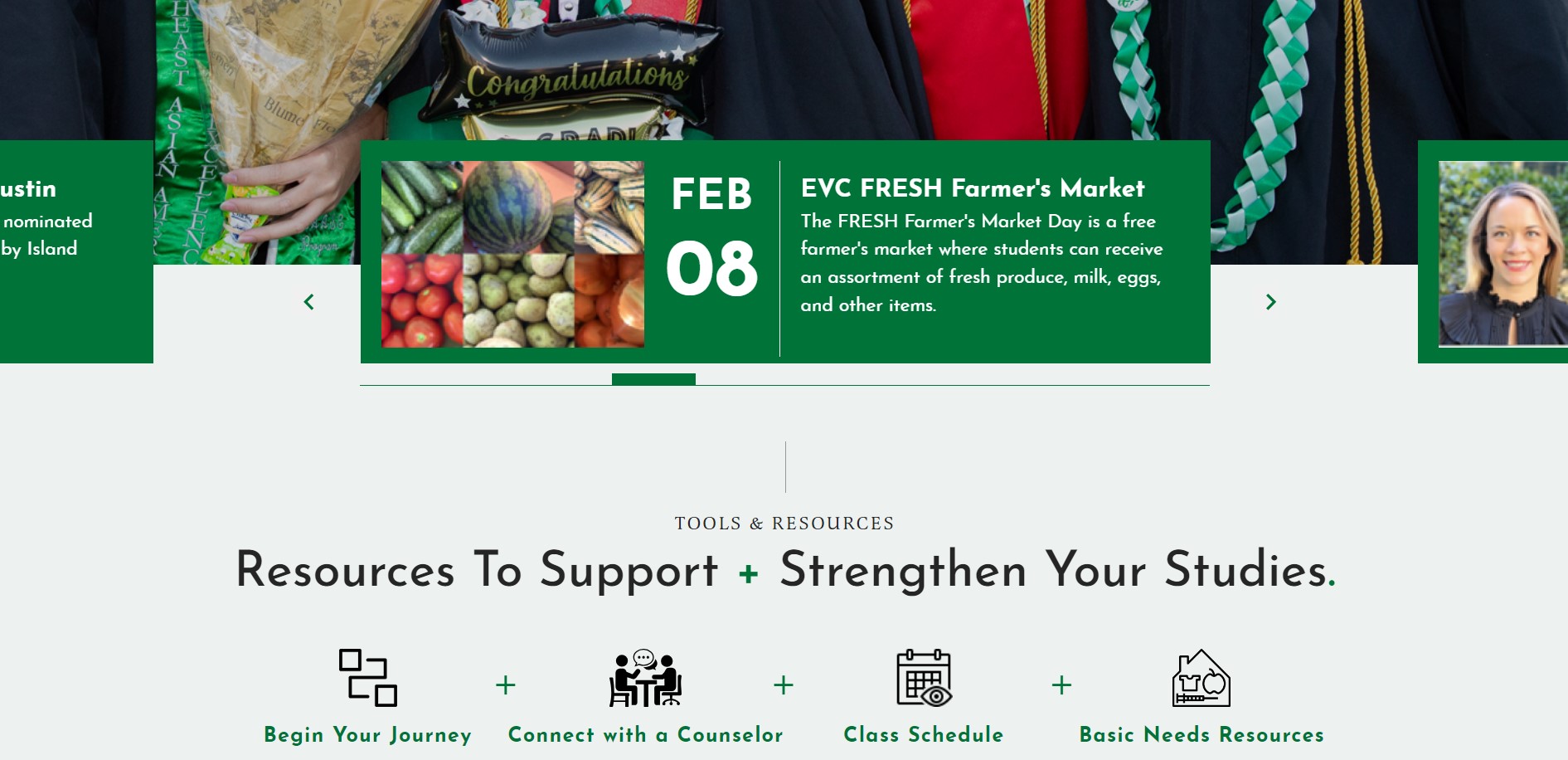 A Slick carousel on our customer’s website — Evergreen Valley College.