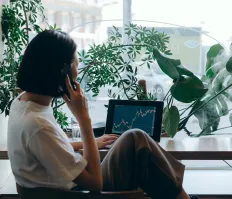 Woman looking at computer