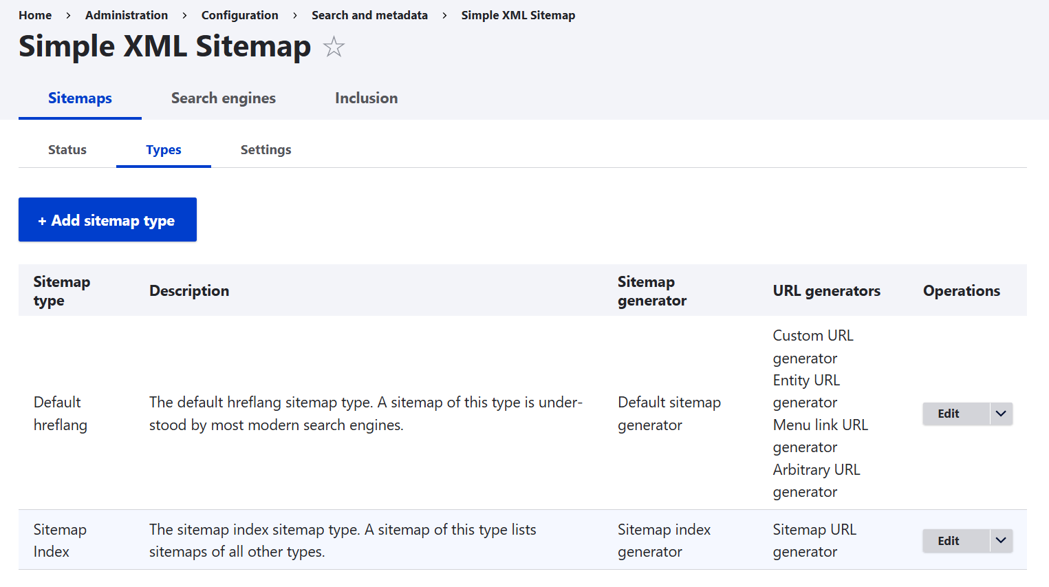 Adding Drupal sitemap types