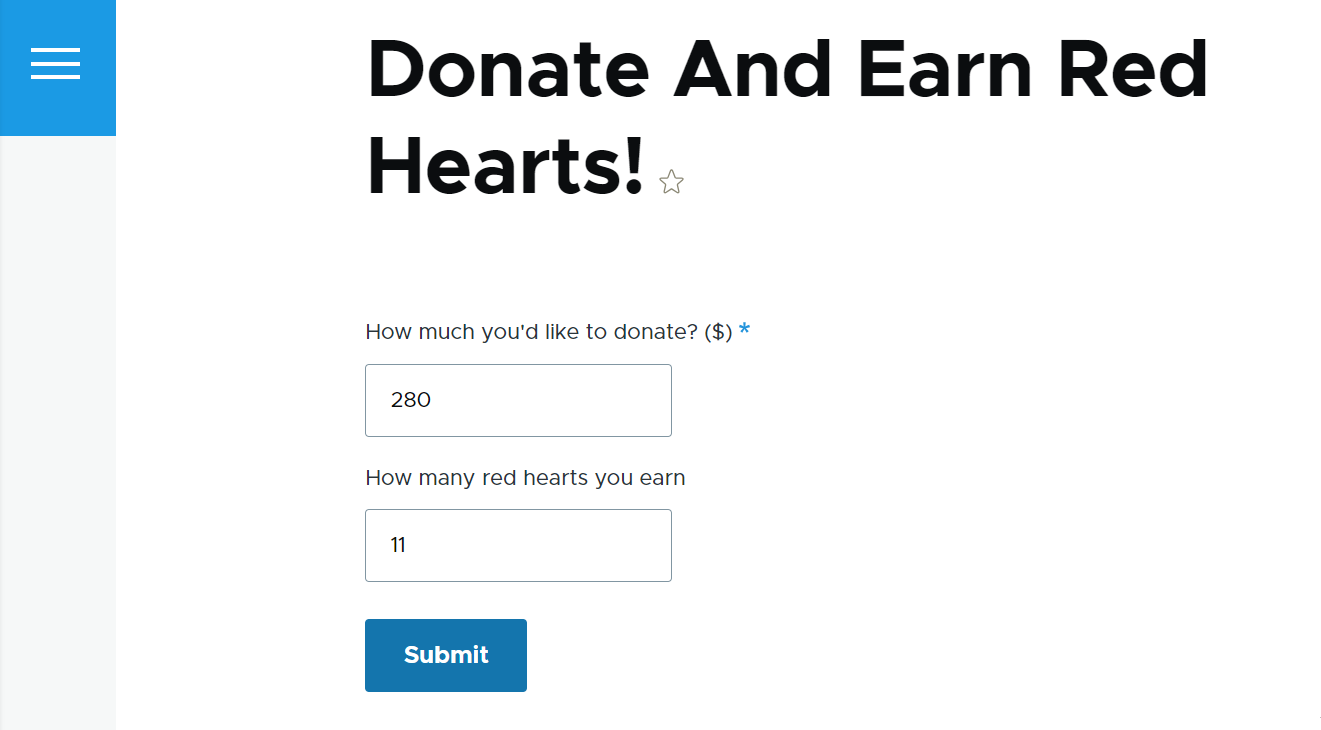 A simple example of an online form that calculates bonuses based on donations