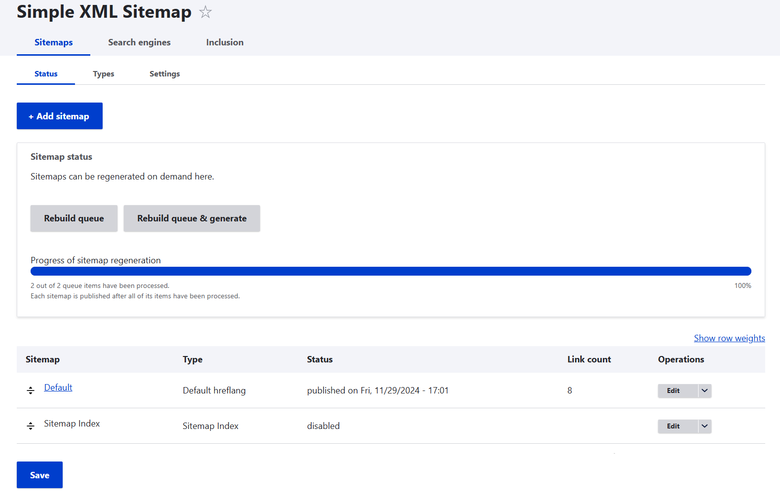 main page managing sitemaps simple xml sitemap module