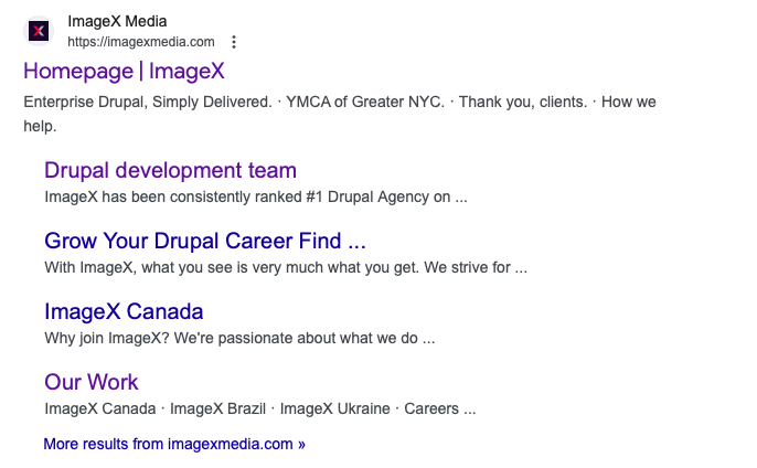 Google search of ImageX website
