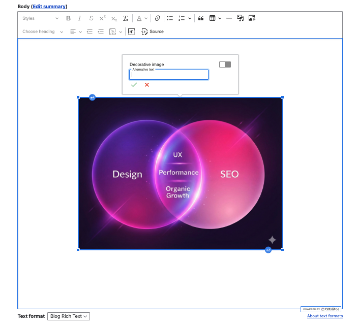 Adding alternative text to images in Drupal’s CKEditor 