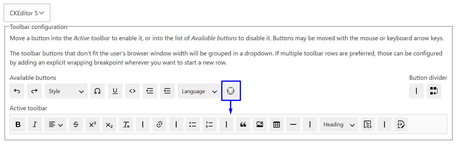 Adding a button to CKEditor 5’s active toolbar.