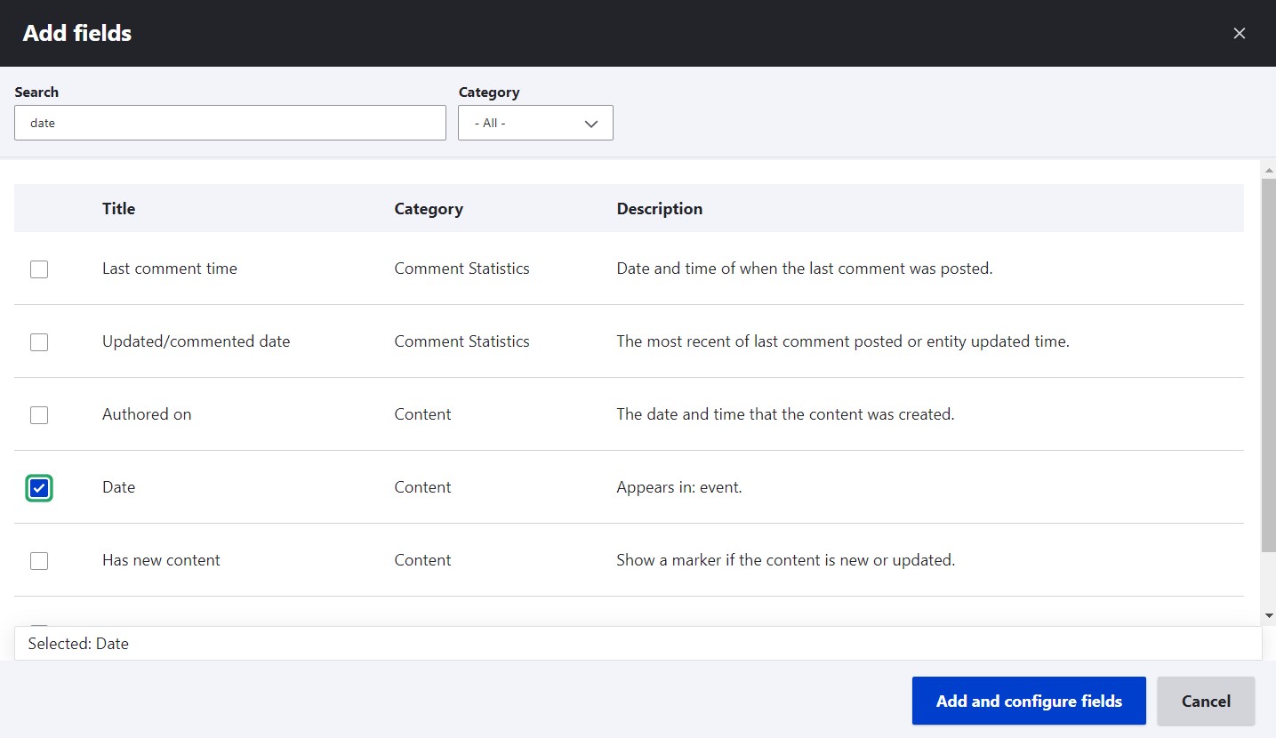 Adding a date field to the view.