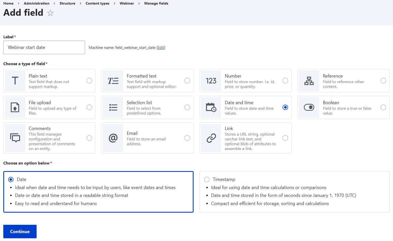 Adding a date field with the new Field UI in Drupal 10.2.