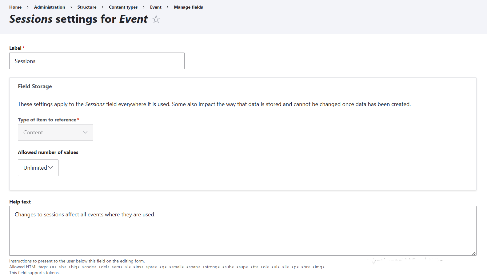 Adding a help text for editors about the global character of changes they make to sessions