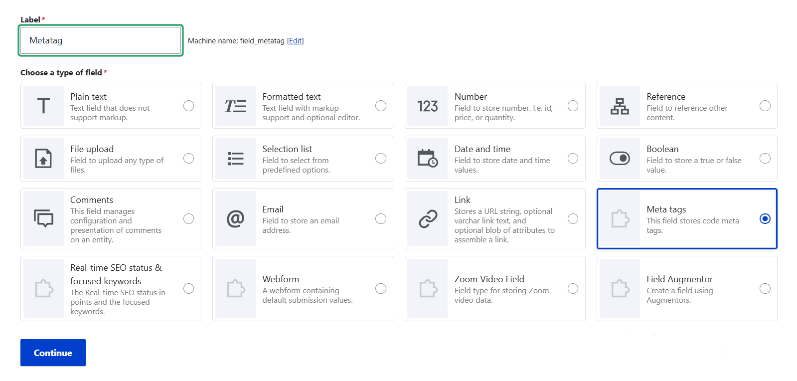 Adding the Meta tags field to a Drupal content type