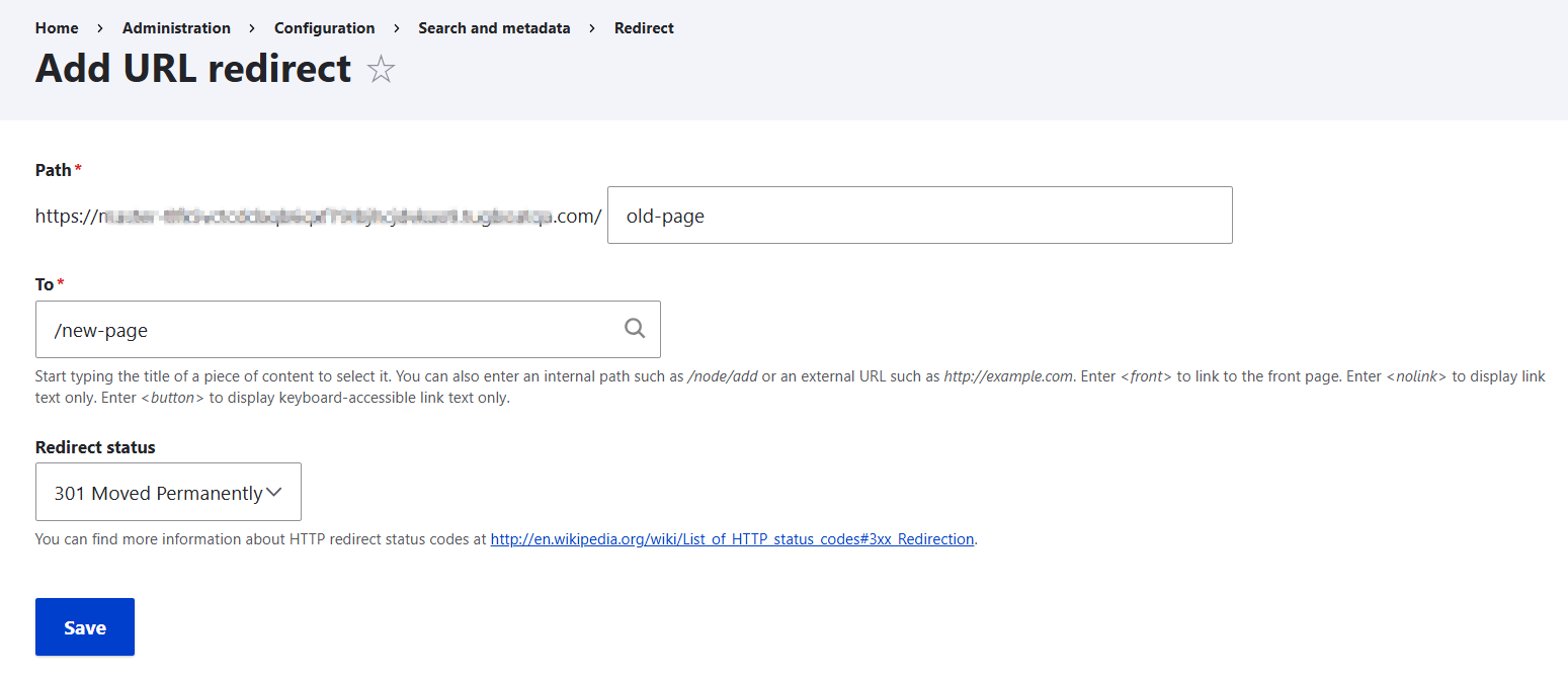 Adding a URL redirect with the Redirect module in Drupal