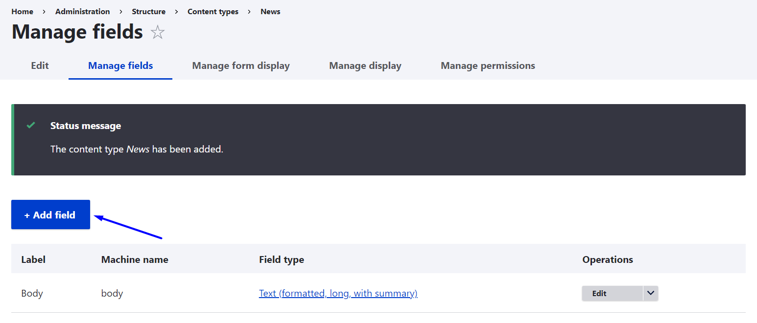 The 1st step of adding a taxonomy field to a content type