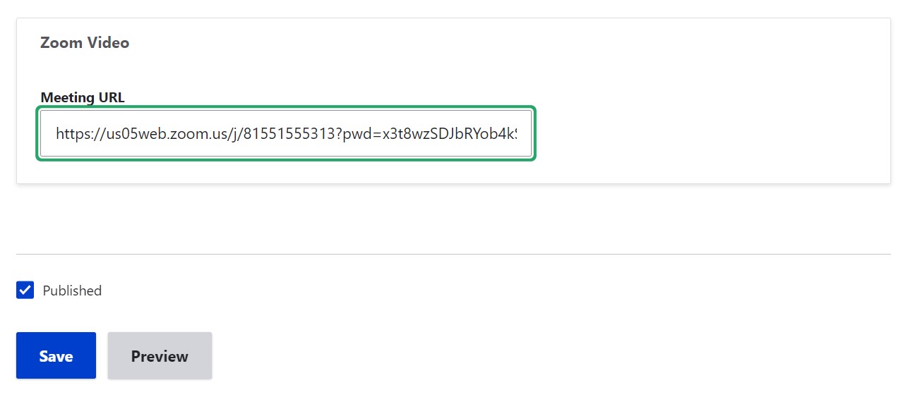 Adding Zoom meeting URLs to Drupal content nodes.