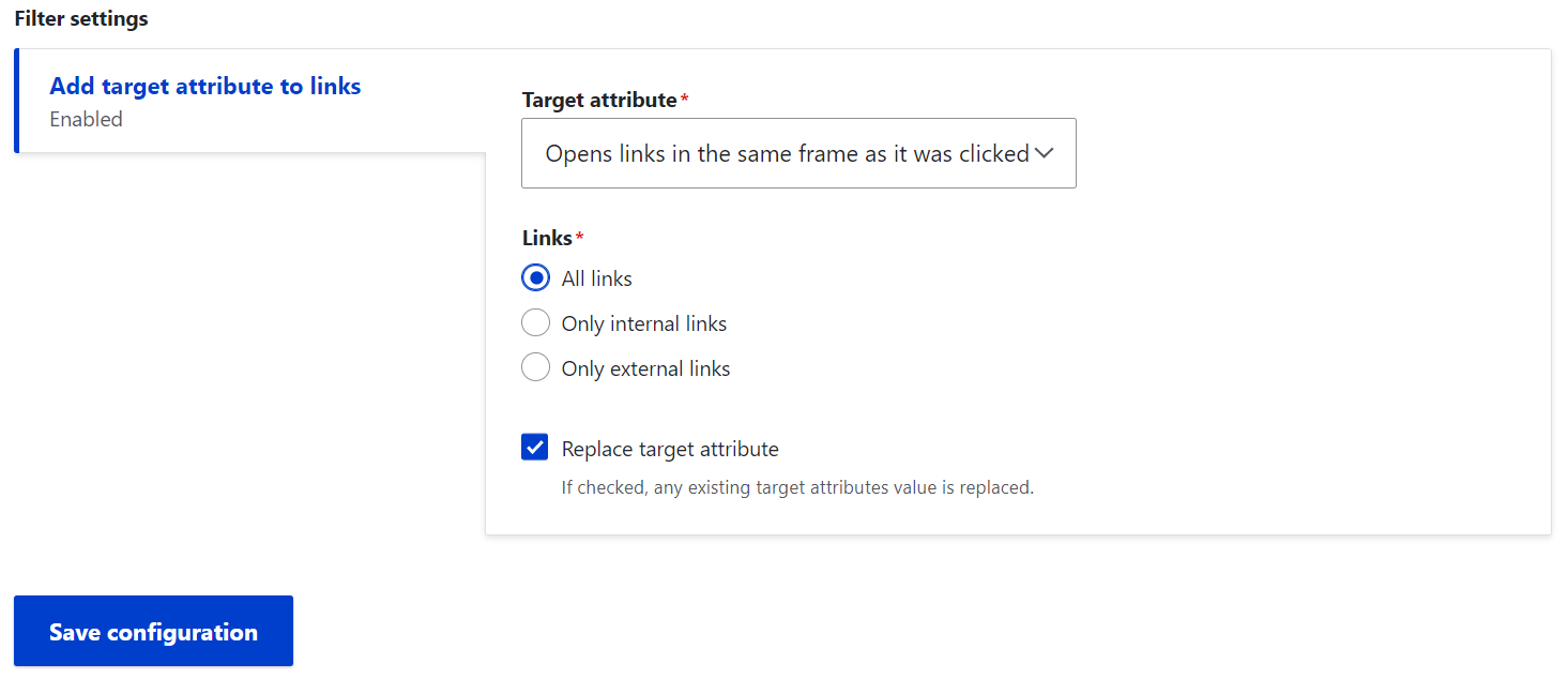 Additional settings to the target attribute