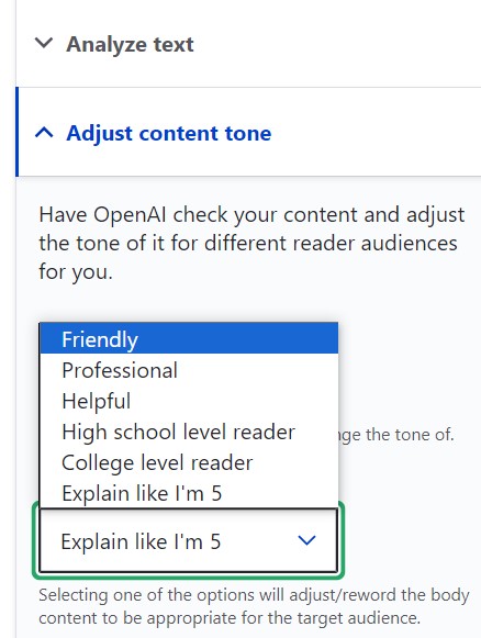 Adjusting the content tone with OpenAI in Drupal
