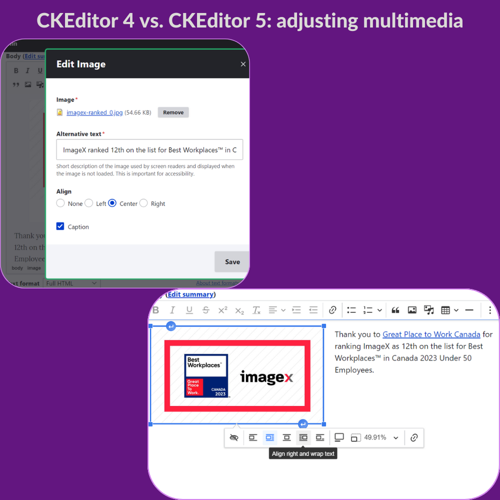 Comparing CKEditor 4 vs. CKEditor 5 for adjusting multimedia