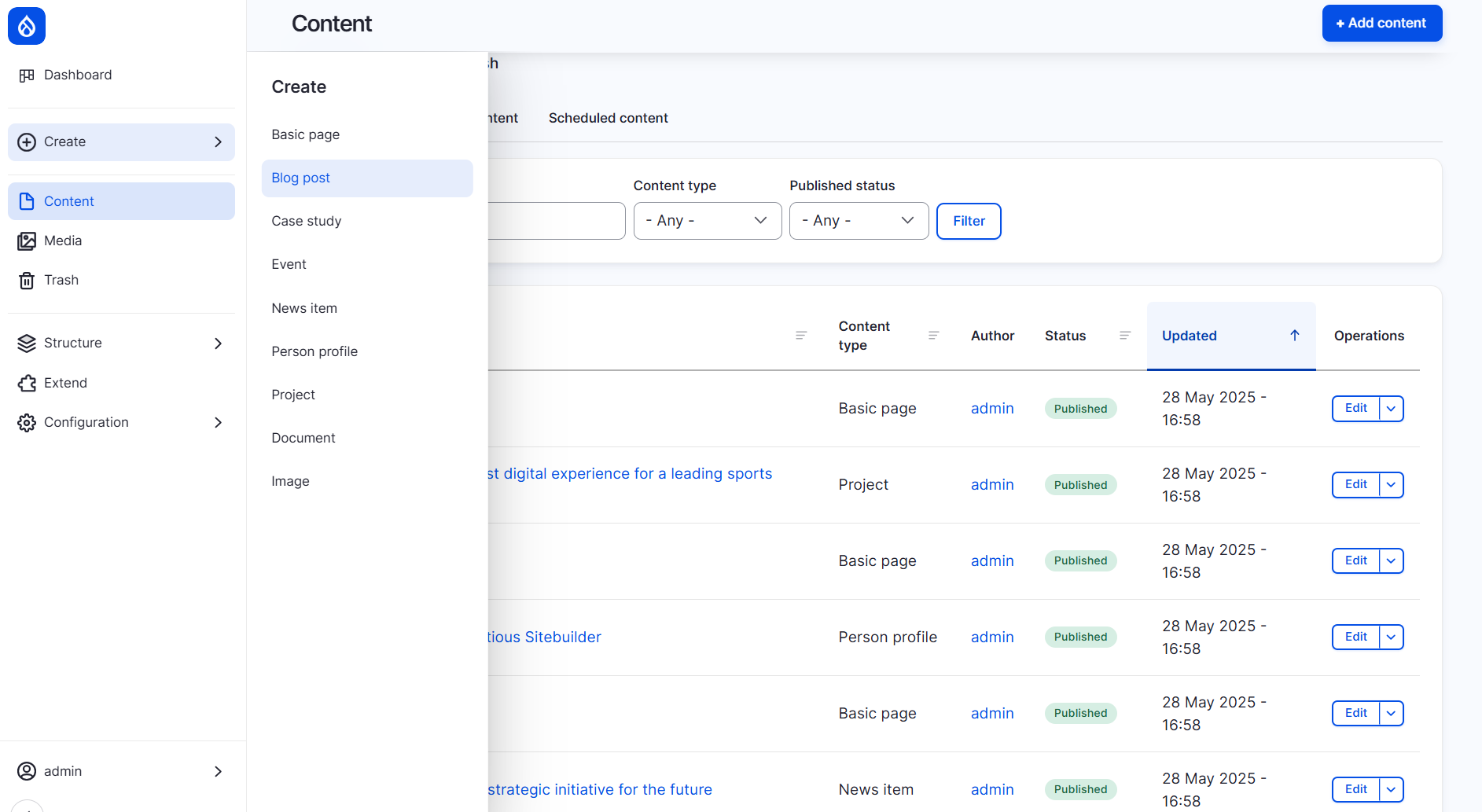 Admin navigation menu in Drupal CMS