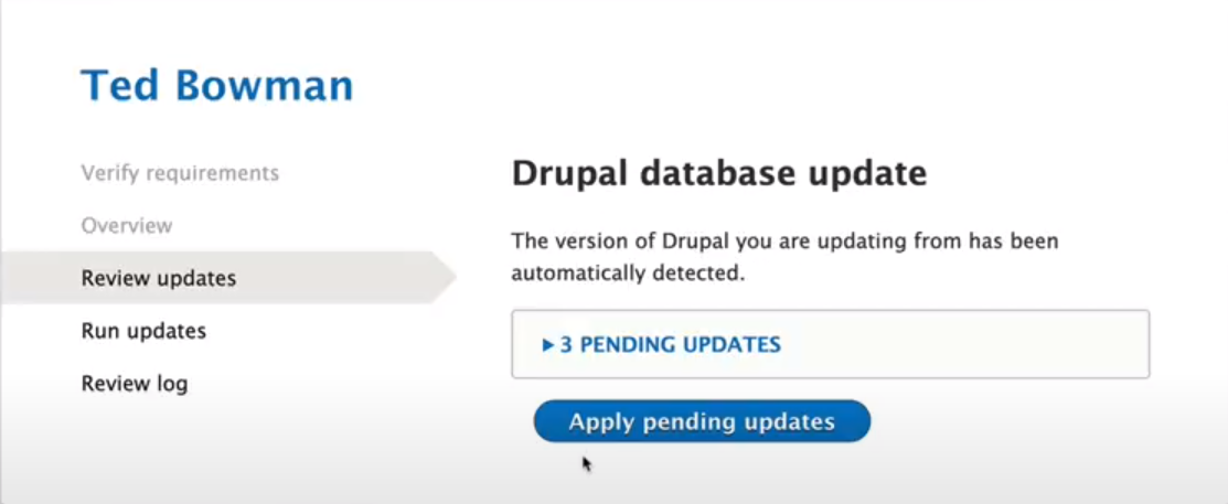 Drupal database updates applying.