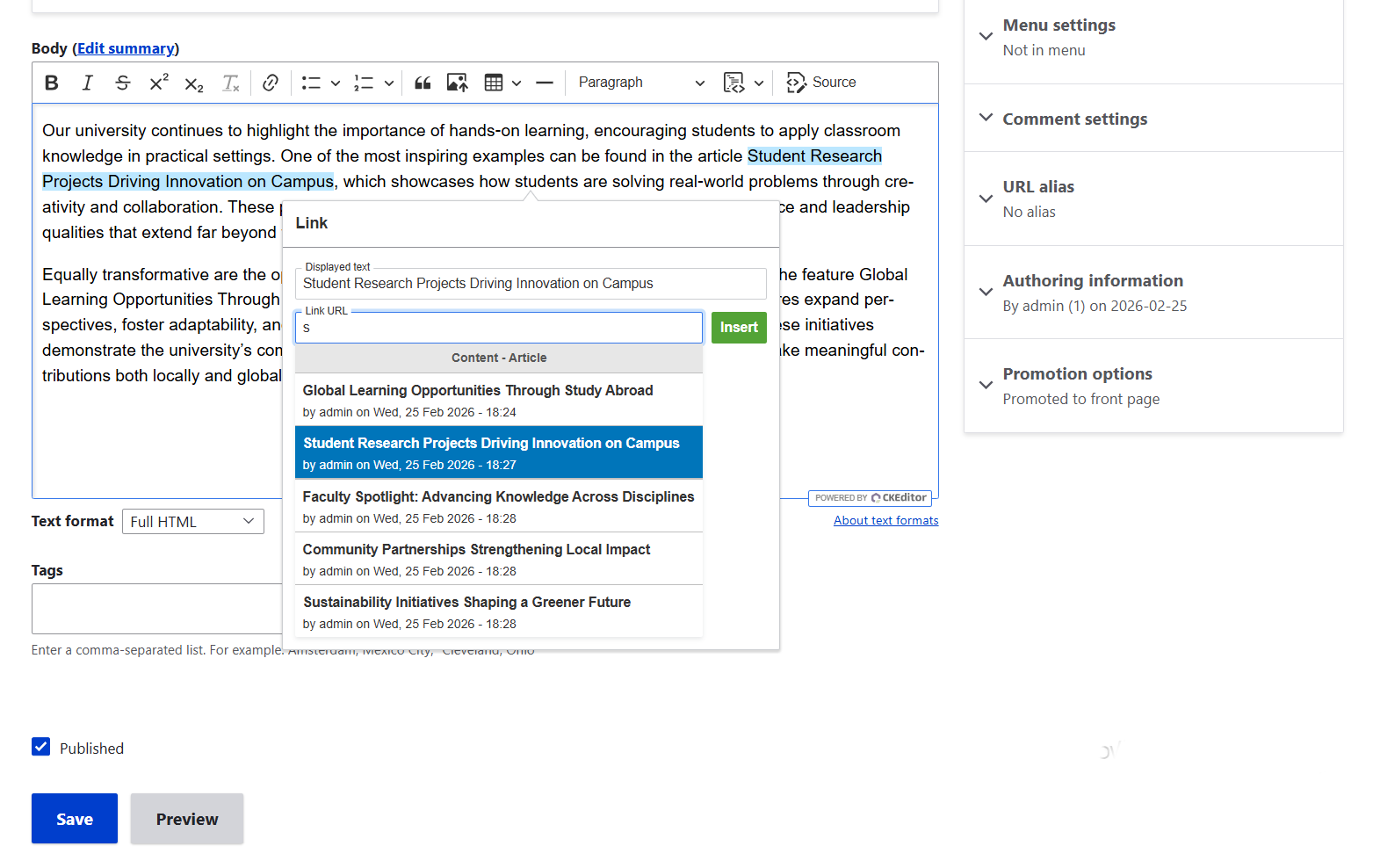 Autocomplete content suggestions by the Linkit module in Drupal