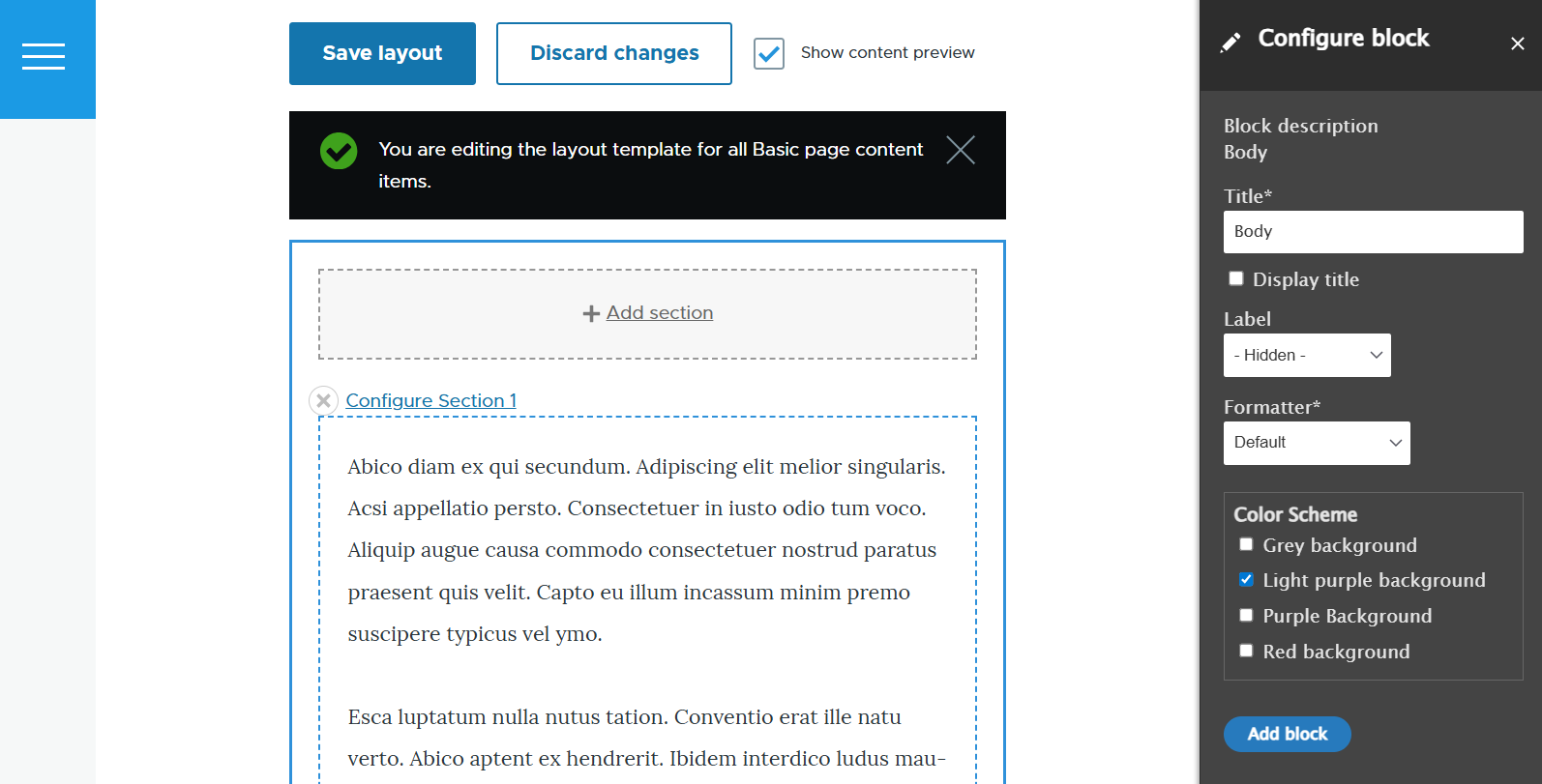 Background colour options with Layout Builder Styles in Drupal