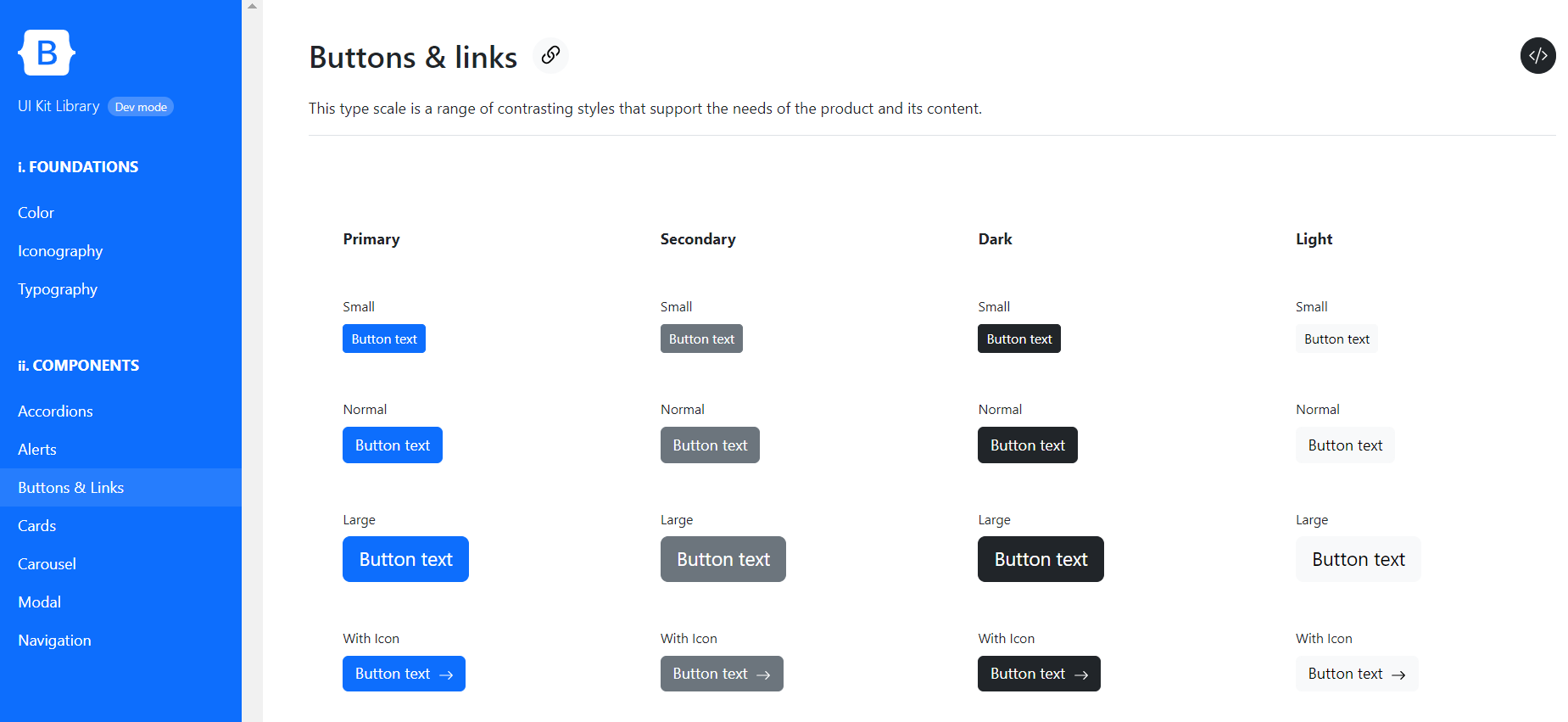 Buttons & links in the Bootstrap UI Kit