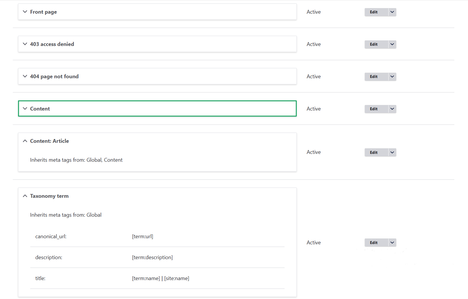 Canonical URLs for specific types of pages in the Metatag module’s settings