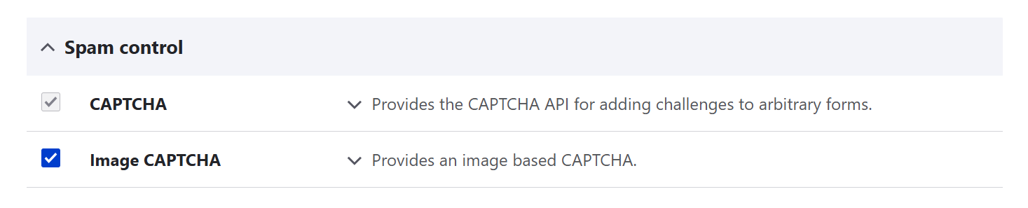 The CAPTCHA module and its submodule on the Extend tab