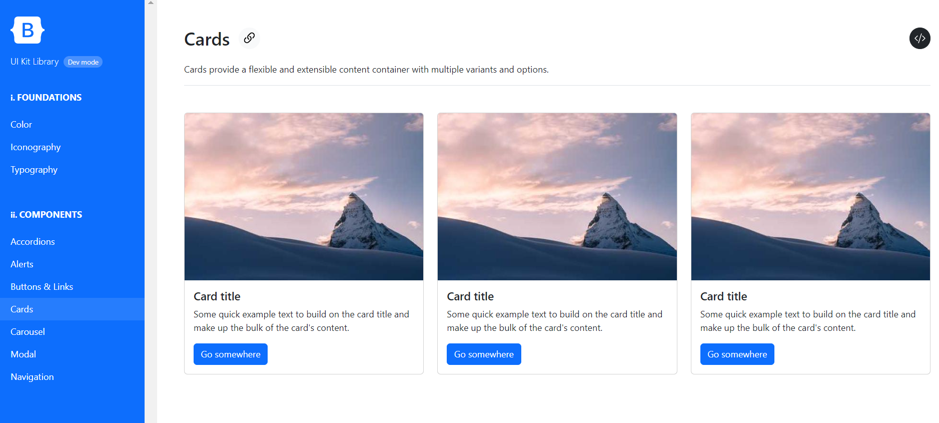 Cards in the Bootstrap UI Kit.