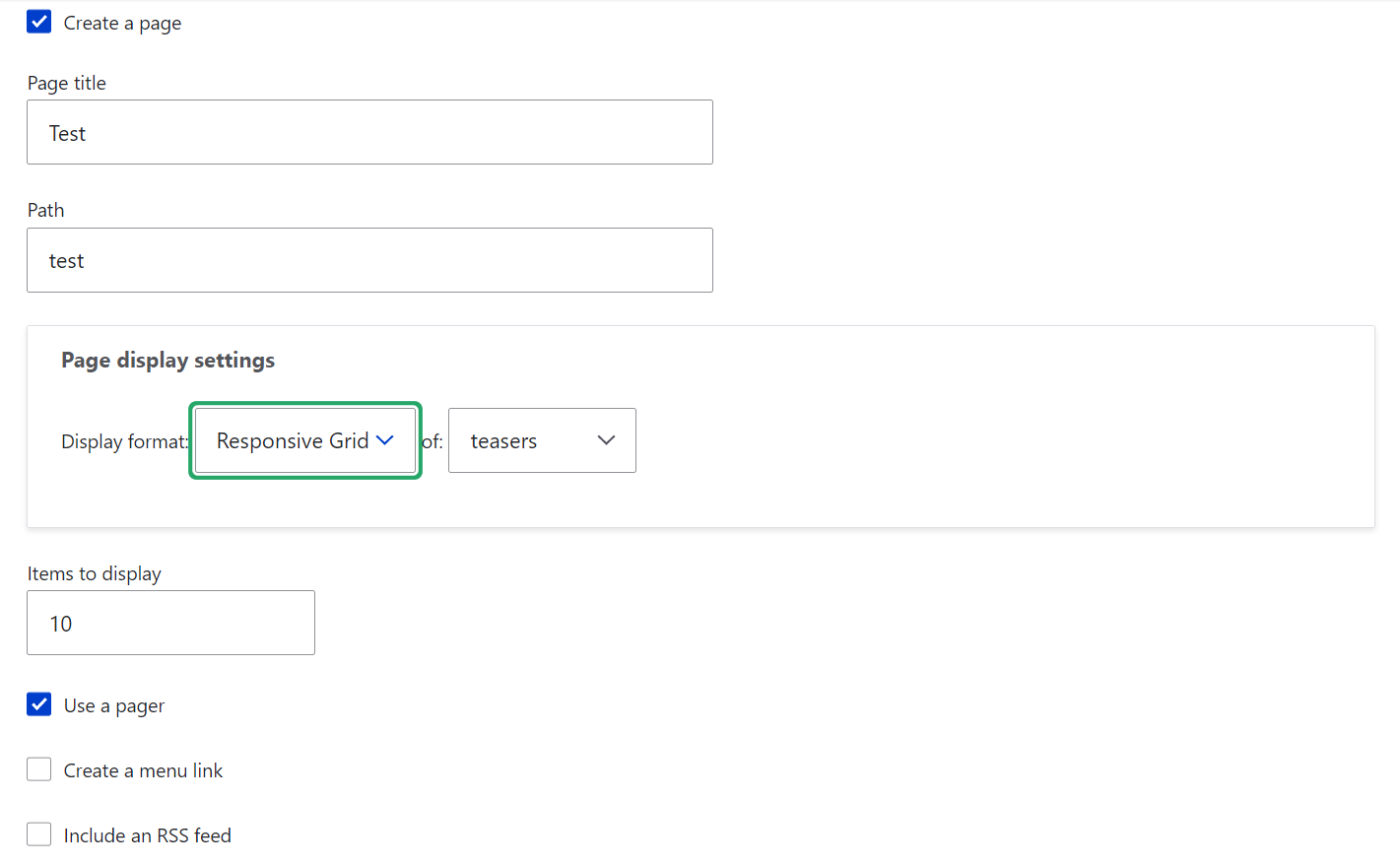 Choosing the Responsive Grid format during Drupal Views creation.