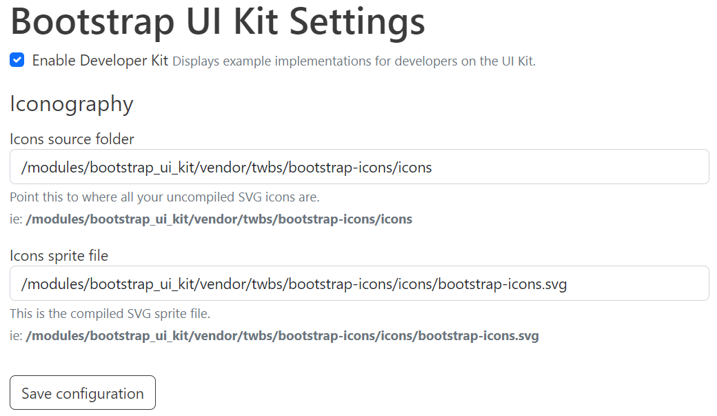 The configuration page for the Bootstrap UI Kit
