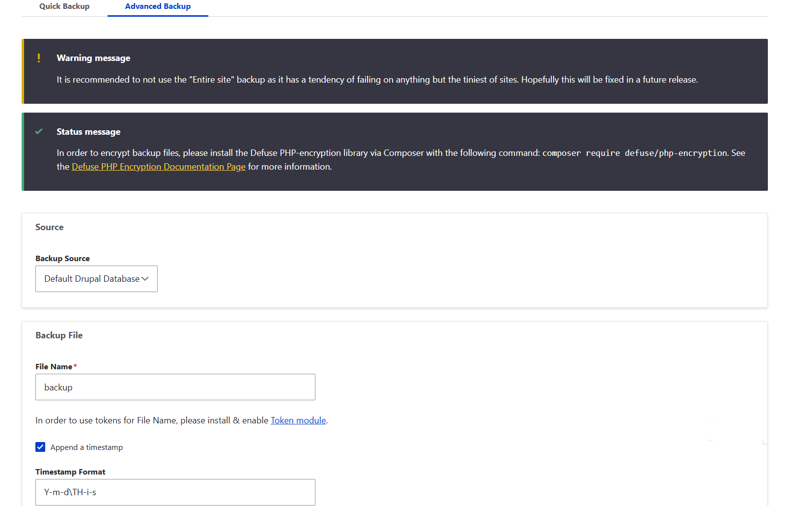 Configuring an advanced backup with the Backup and Migrate module in Drupal, part 1