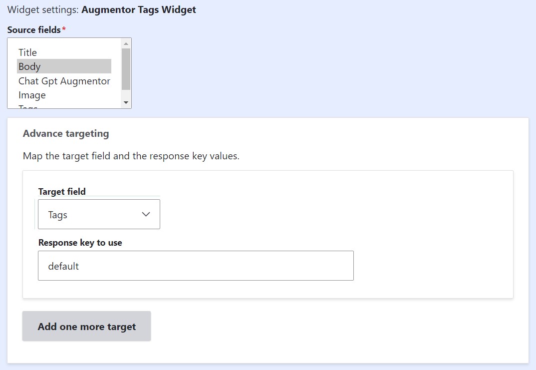 Configuring the augmentor field widget (step 1).