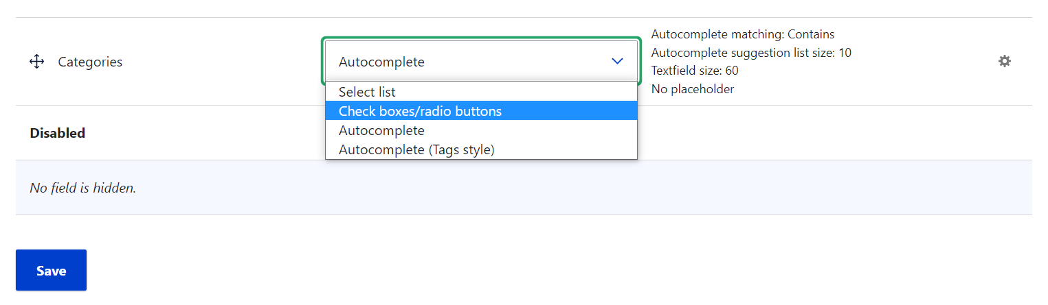 Configuring the form display.