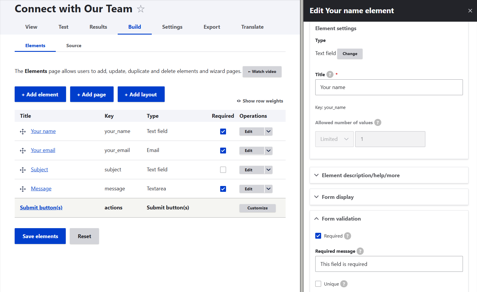 Configuring a form element via Drupal’s Webform