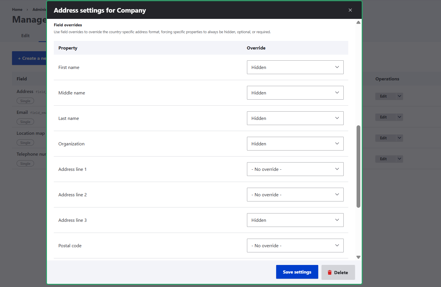 Configuring which specific address sub-fields to show in Drupal