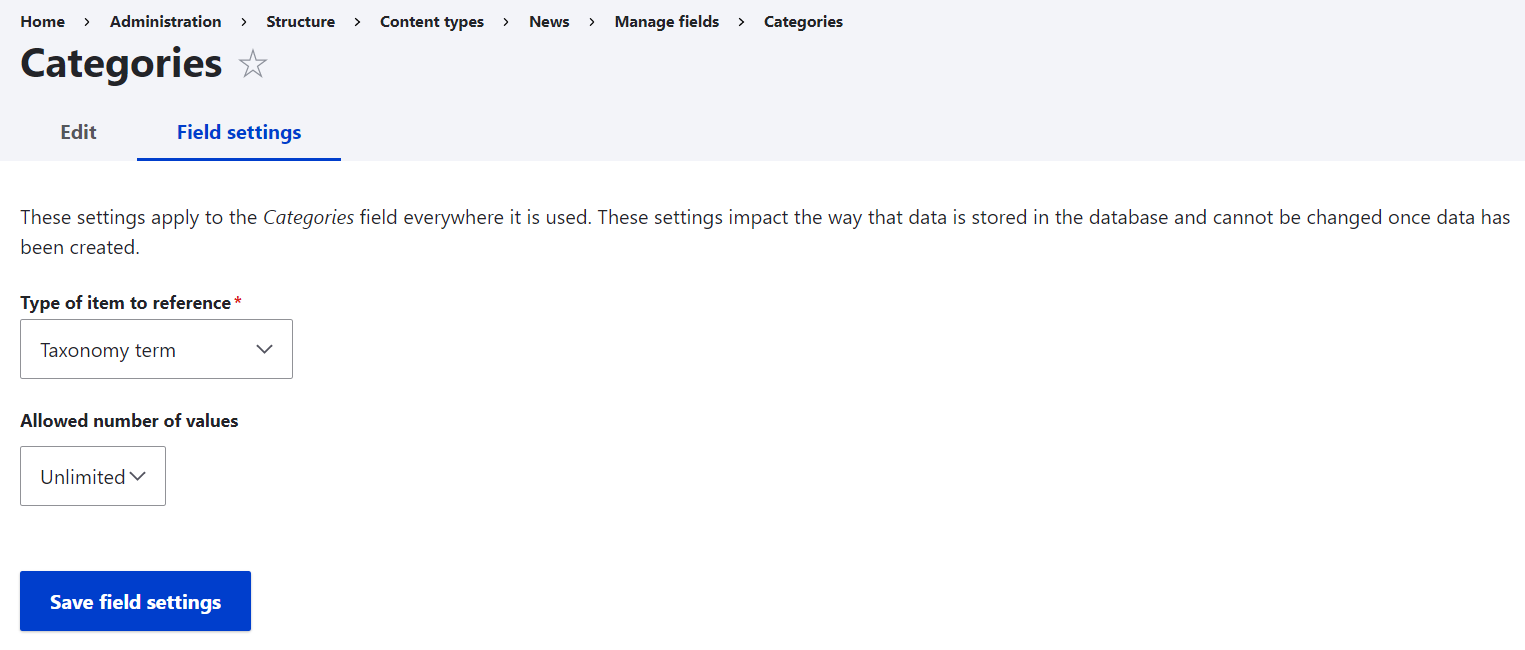 Specifying the type of item to reference and the number of values