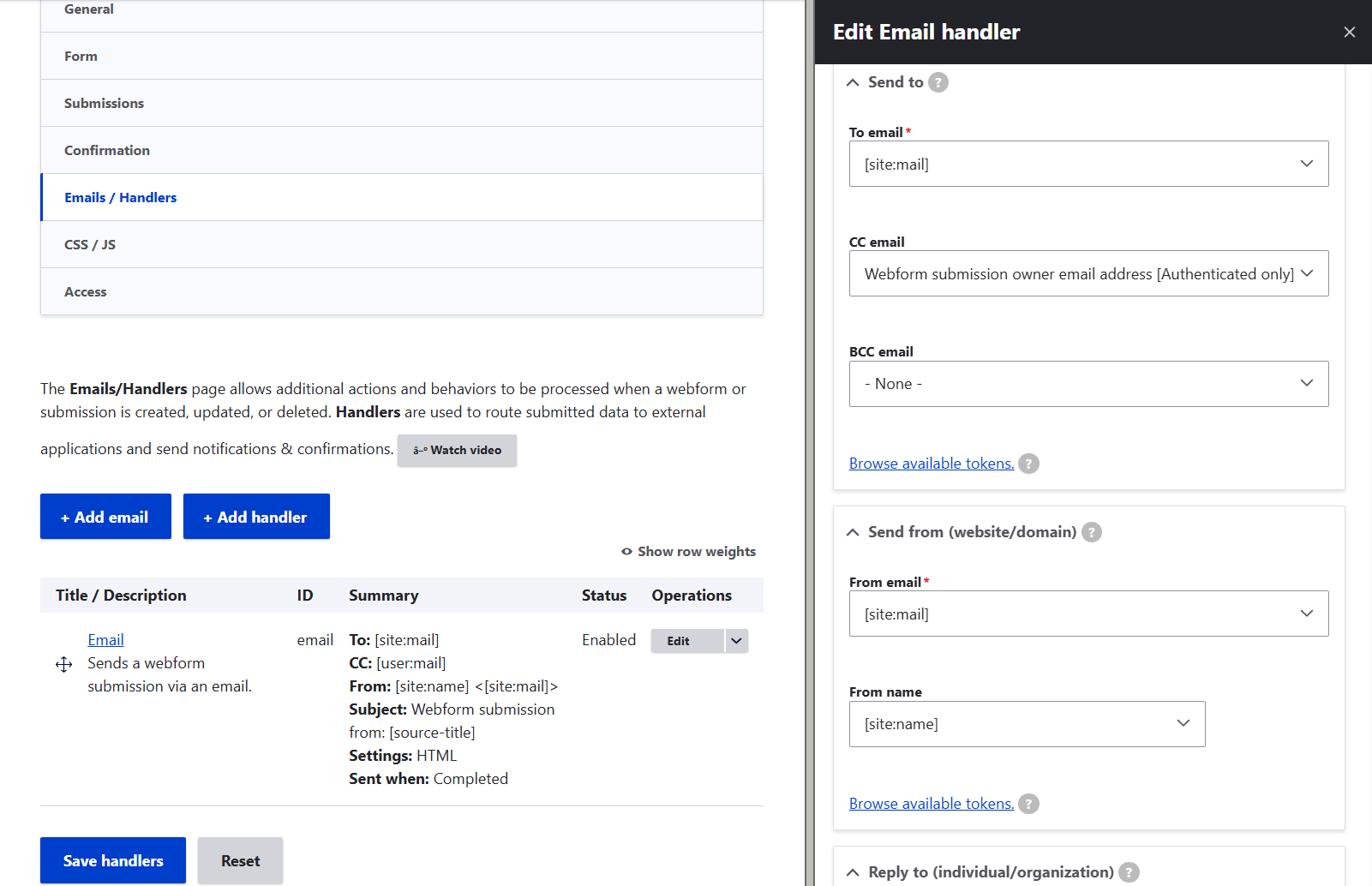 Configuring where the submissions go via Drupal’s Webform