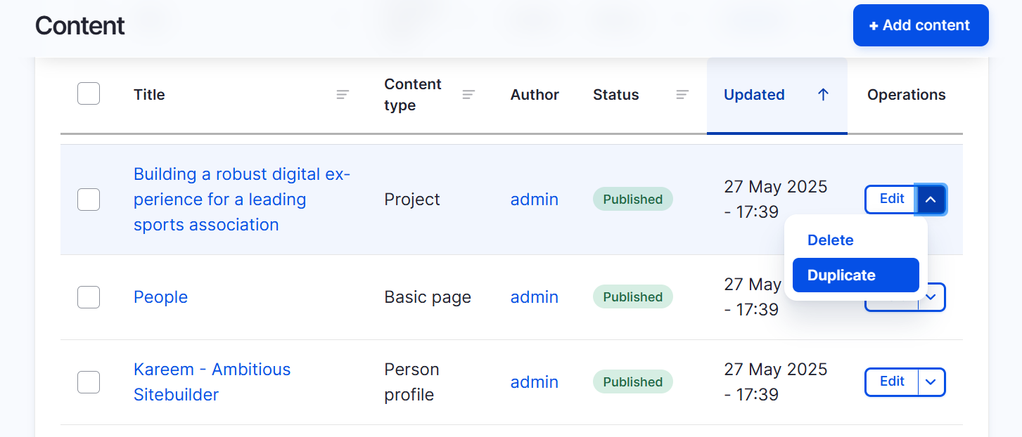 Content duplication option