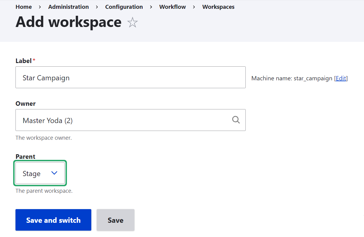 Creating a new Drupal workspace.