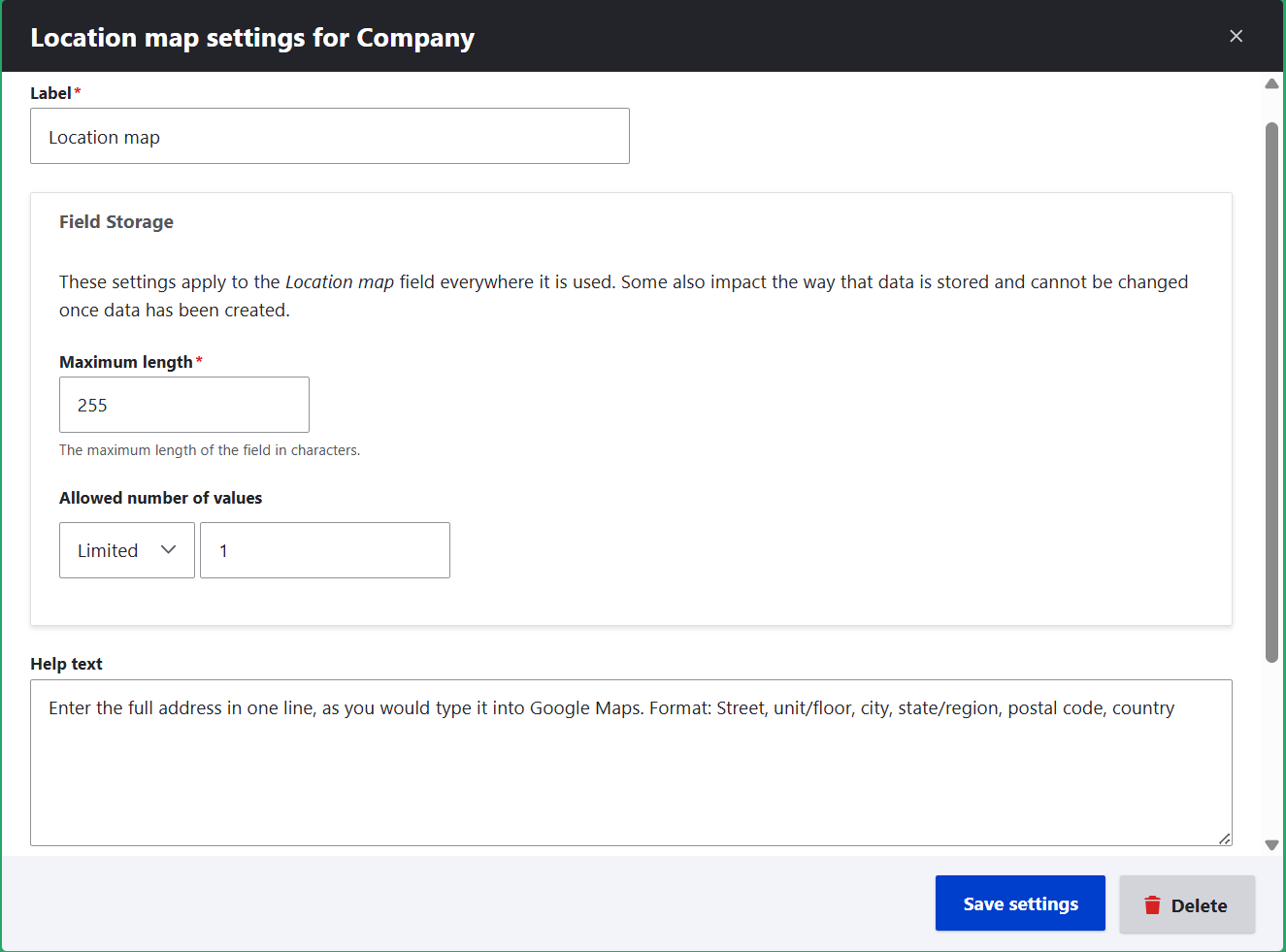 Creating a one-line address field for map display in Drupal