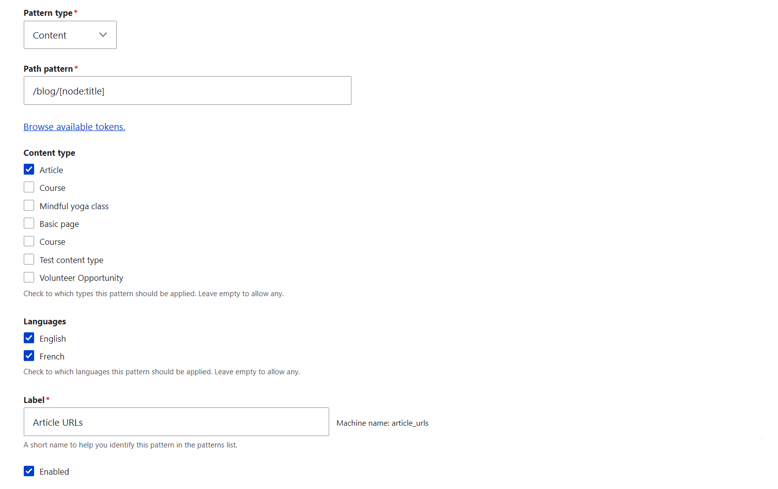 Creating a pattern for automatic URL generation based on Drupal blog post titles using Pathauto