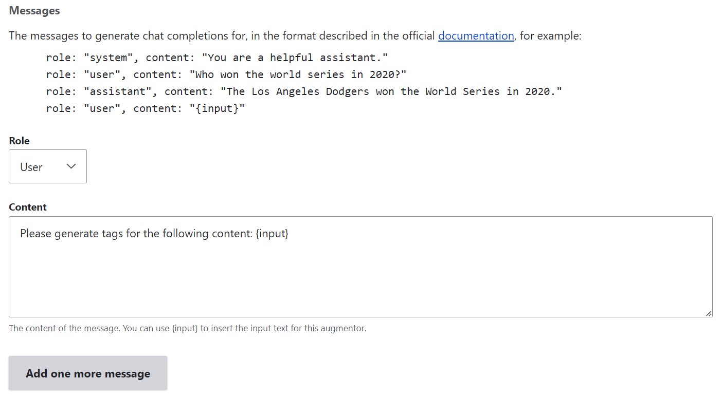 Creating the prompt message for the augmentor in Drupal.