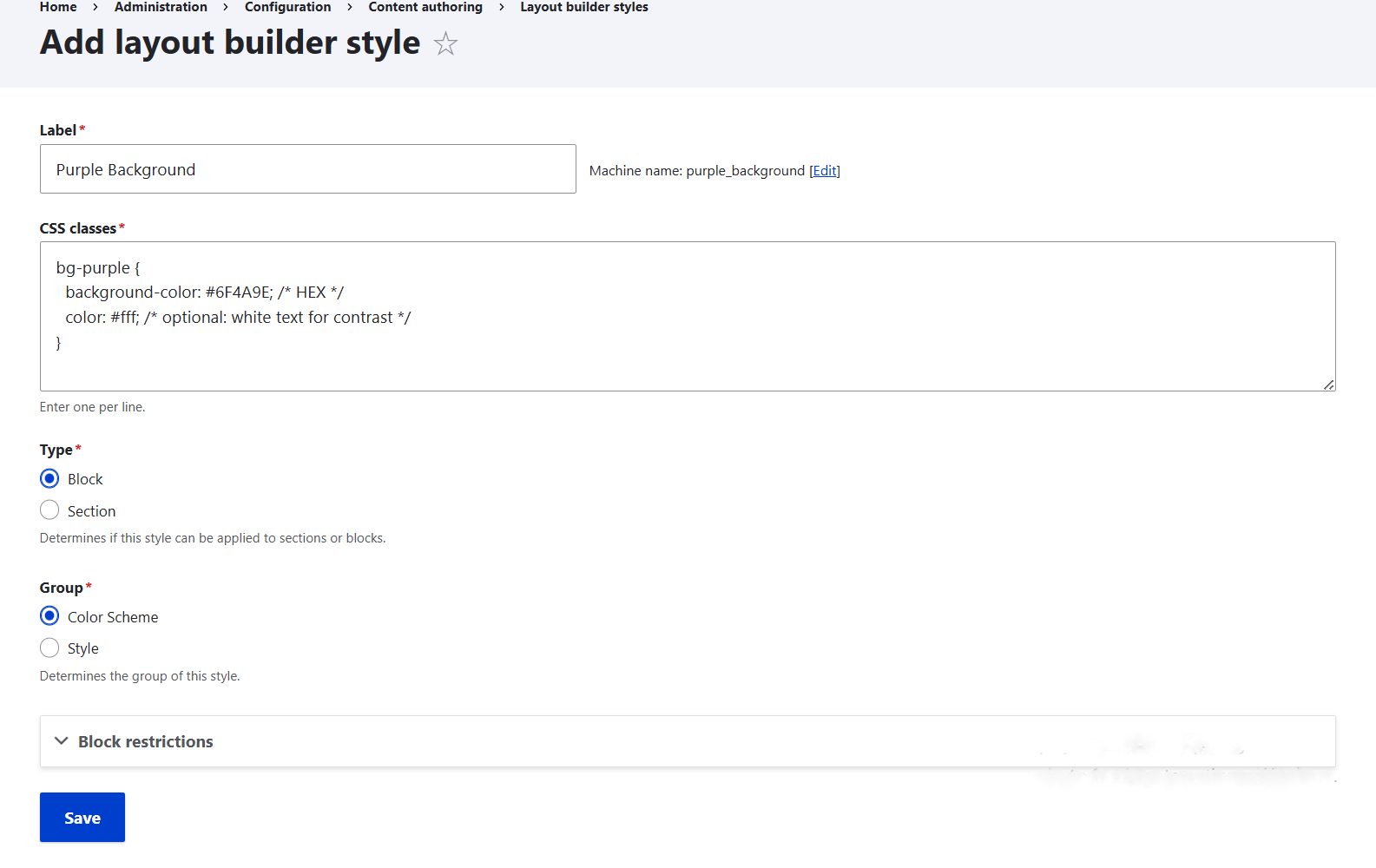 Creating a reusable “Purple Background” style option with Layout Builder Styles in Drupal