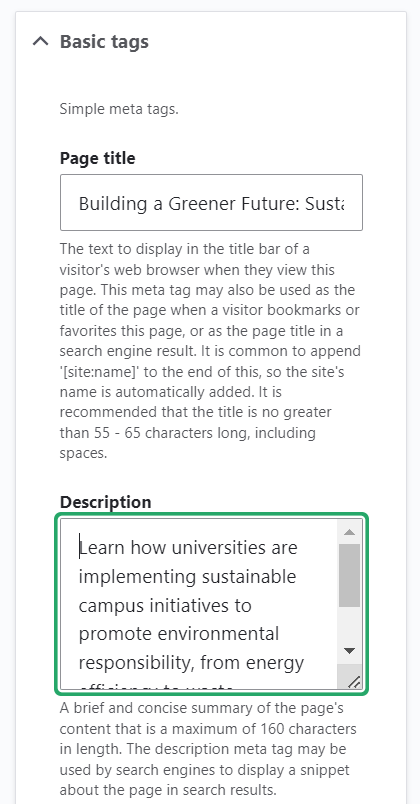 Customizing the meta tags for a Drupal article.