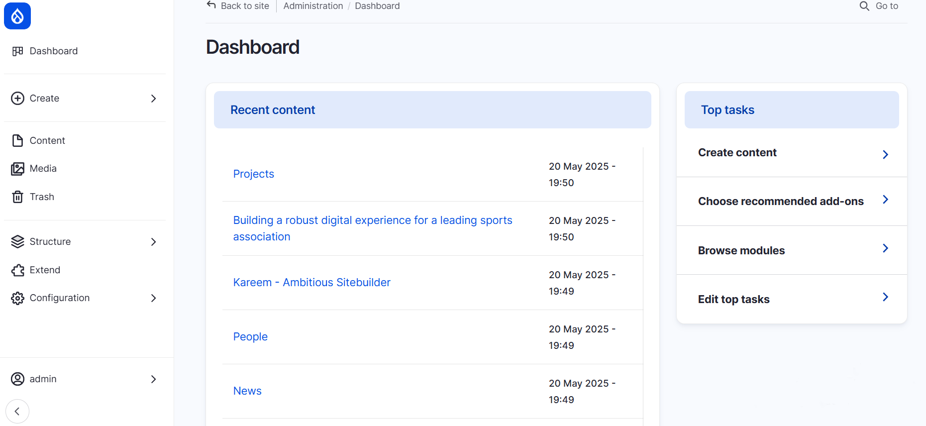 Dashboard in Drupal CMS