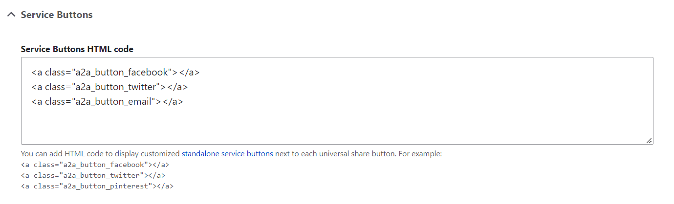 Default platforms in the AddToAny Share Buttons module’s settings.