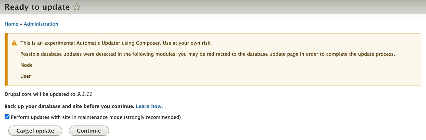 Drupal database updates required