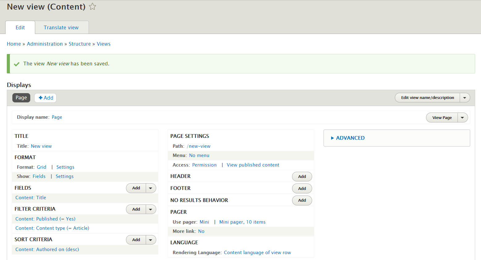 Drupal views configuration interface