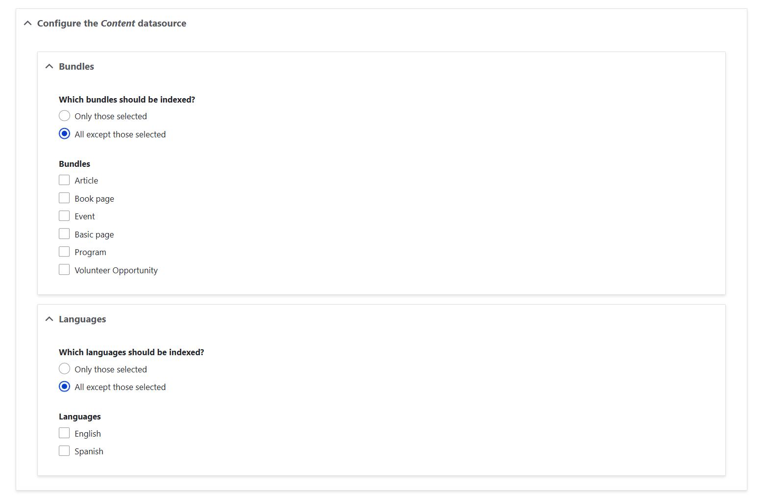 The ”Edit” tab of the settings for a search index in Search API’s interface, part 2